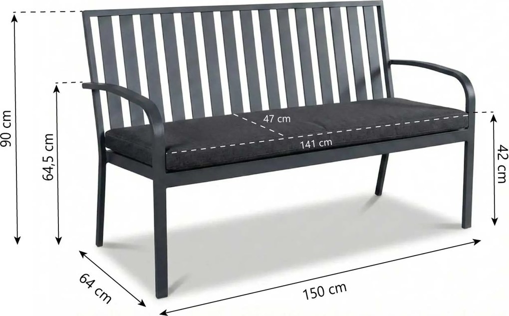 Milan Alu -seater Bench Grey Aluminium Grijs