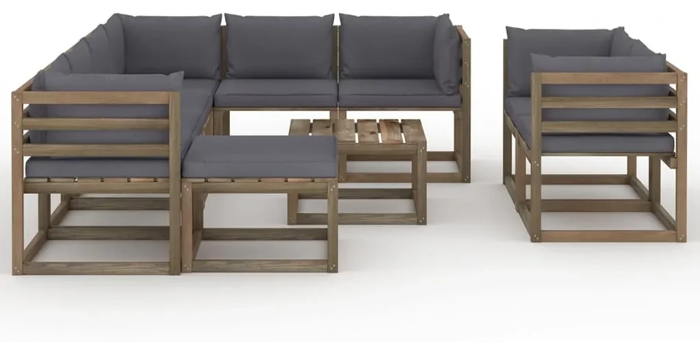 vidaXL 10-delige Loungeset met antracietkleurige kussens