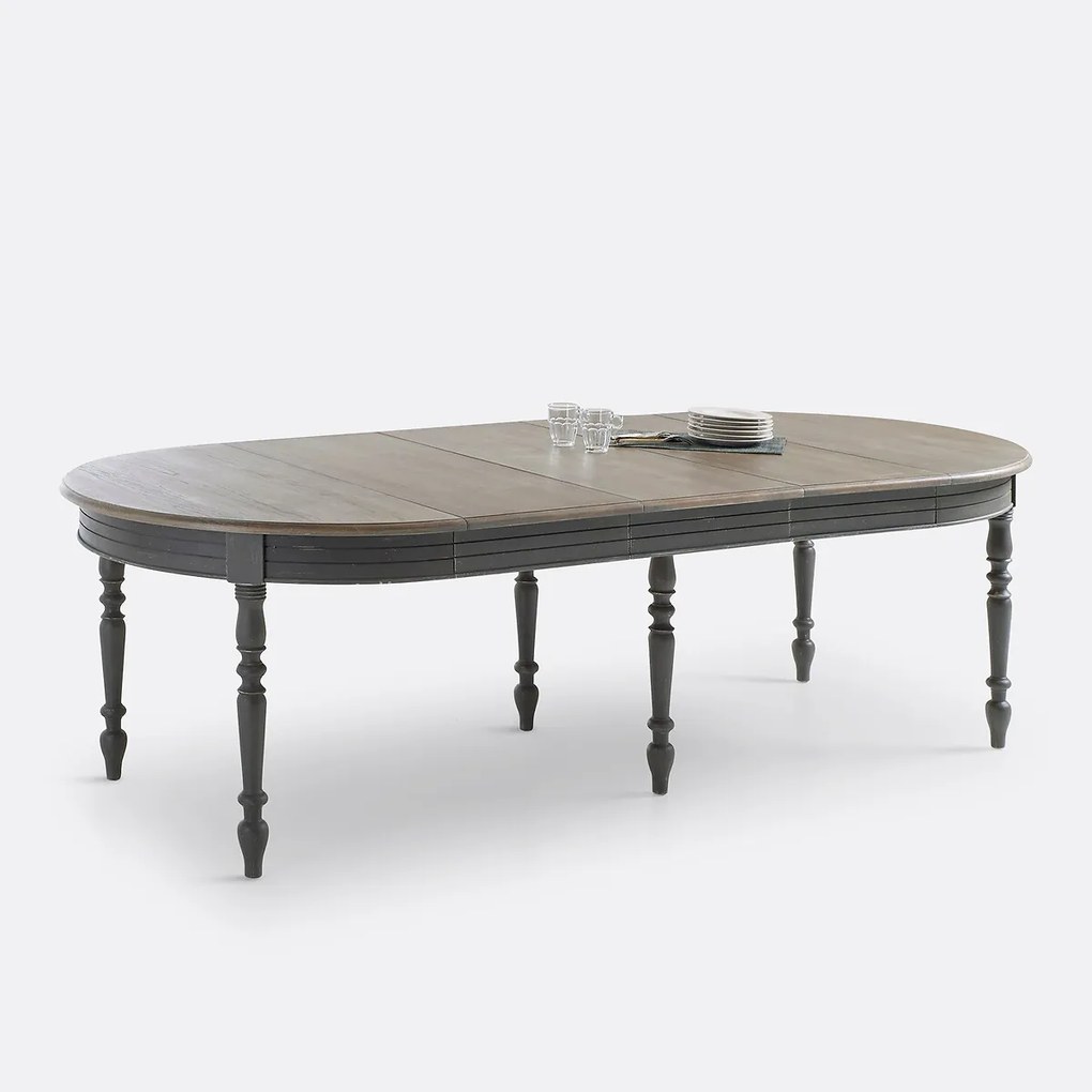 Uitschuifbare eettafel, den en eikenfineer, 4 tot 12 personen, EULALI