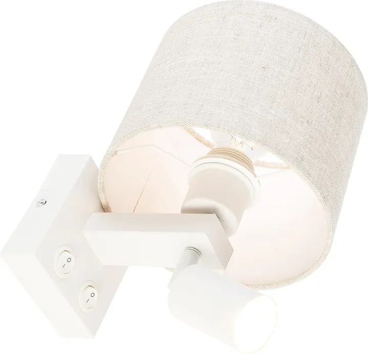 Wandlamp wit met leeslamp en kap 18 cm lichtgrijs - Brescia