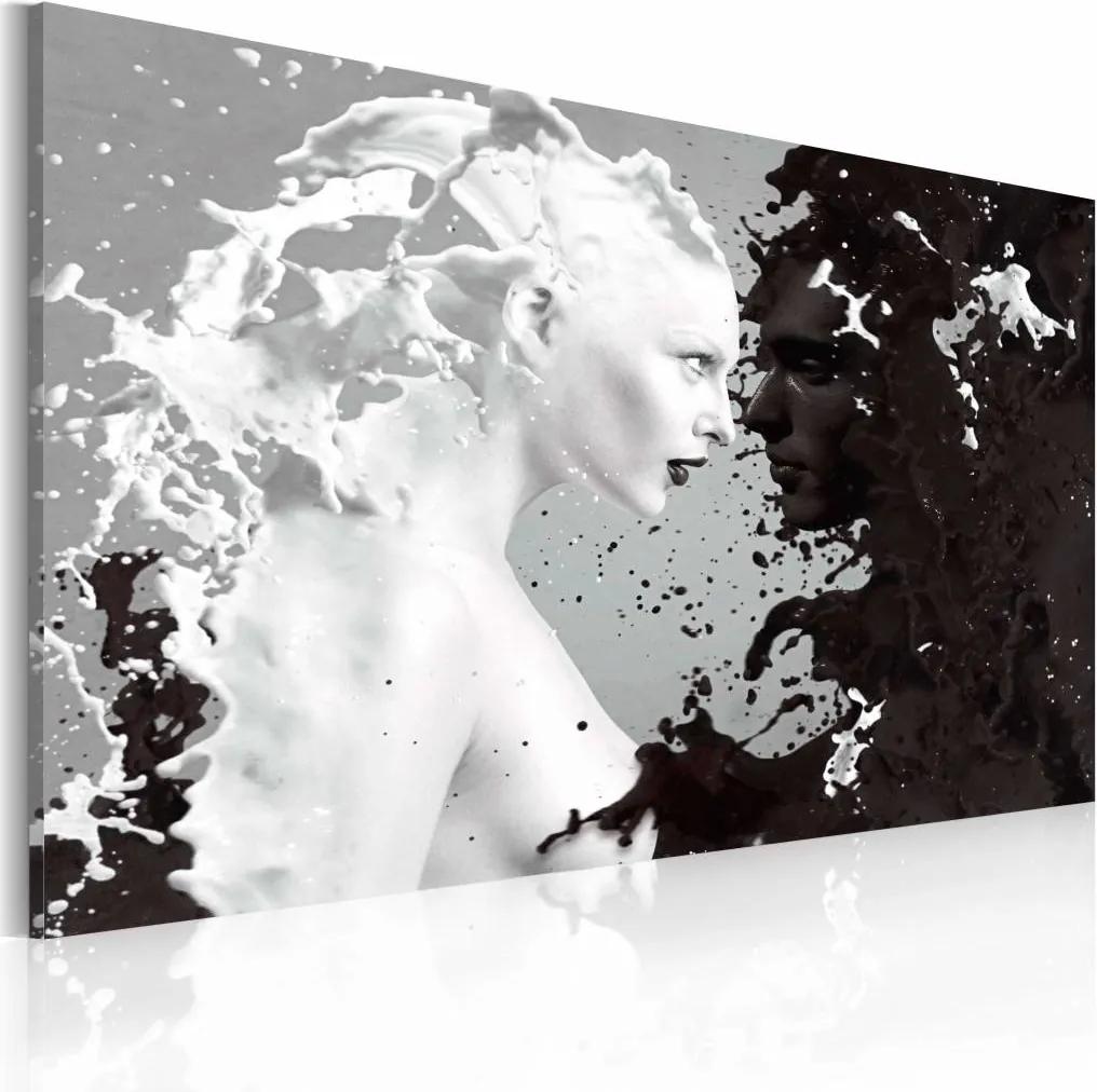 Schilderij - Vrouw abstract , zwart wit