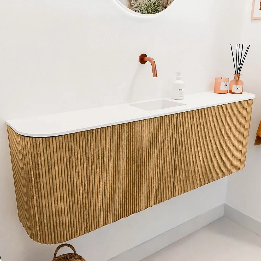 Mondiaz Joya 125cm toiletmeubel ronding links/rechts oak met wastafel faye midden zonder kraangat talc