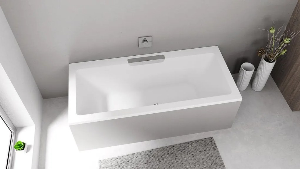 Polysan Monolith Cascata half vrijstaand bad met RVS waterval uitloop 185x85cm