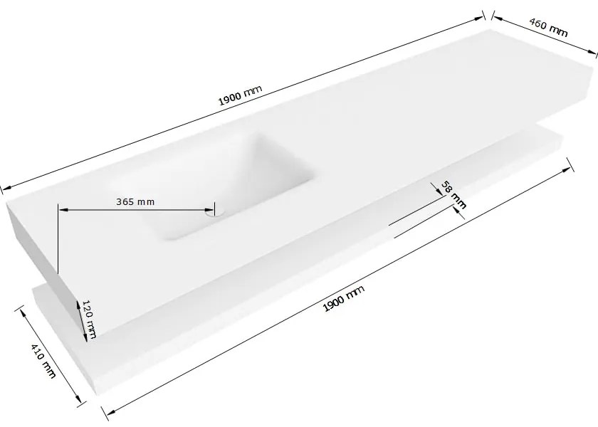 Zaro Alan badmeubel 190cm met planchet urban en vrijhangende wastafel cloud links zonder kraangat talc
