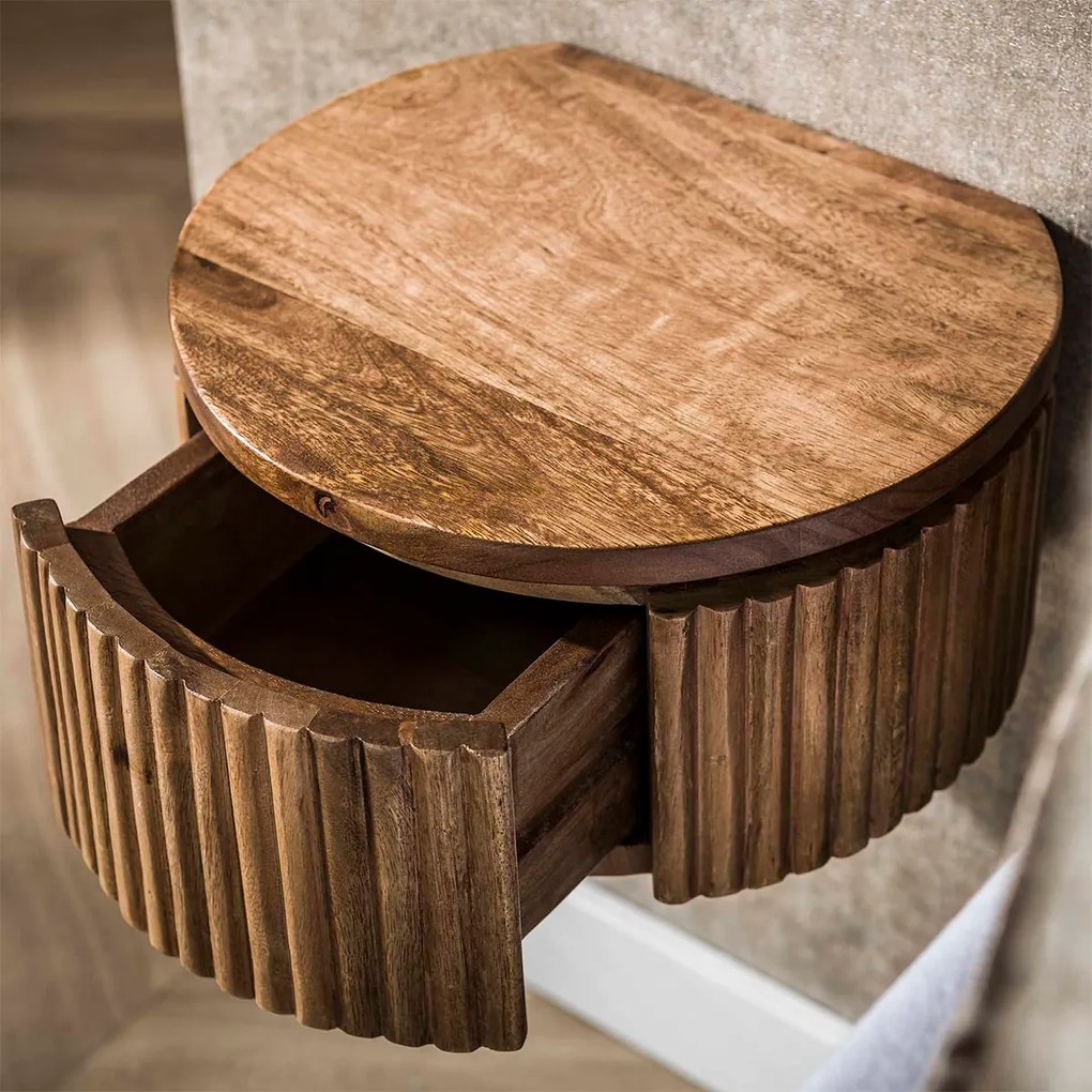 Zwevend Nachtkastje Rond Hout - 30x26x15cm.