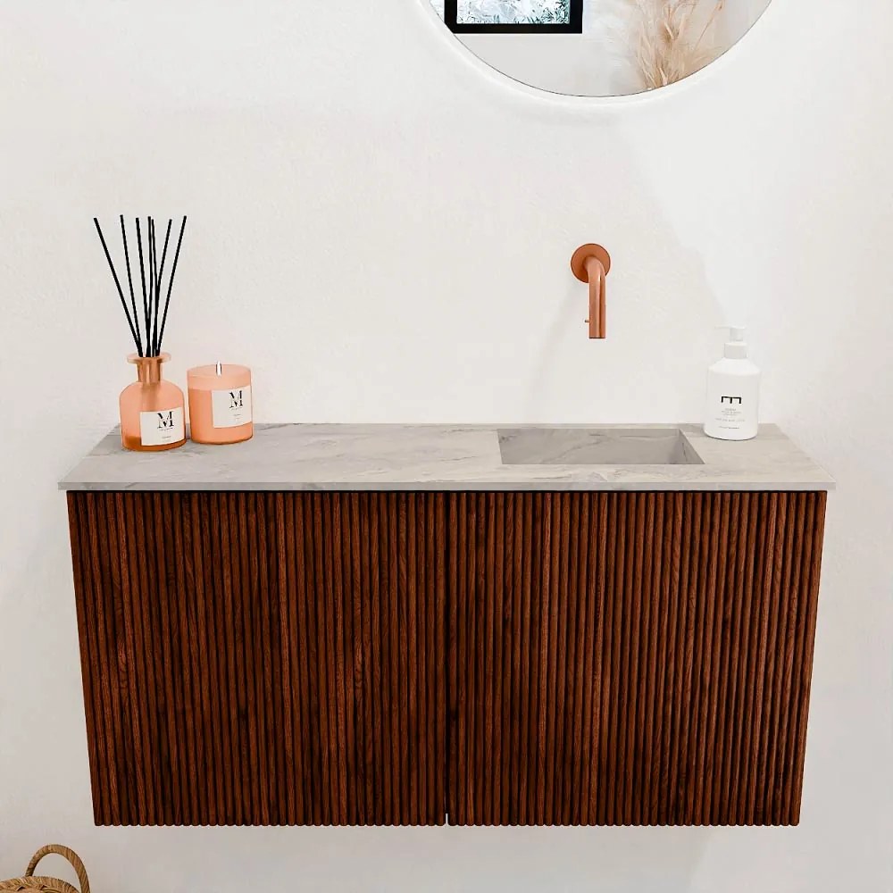 Mondiaz Joya DLux 80cm toiletmeubel ruby met wastafel faye rechts zonder kraangat glace