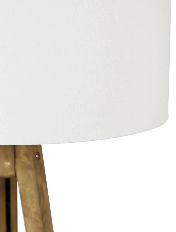 Landelijke tripod vintage hout met kap wit 50 cm - Tripod Classic Landelijk E27 rond Binnenverlichting Lamp