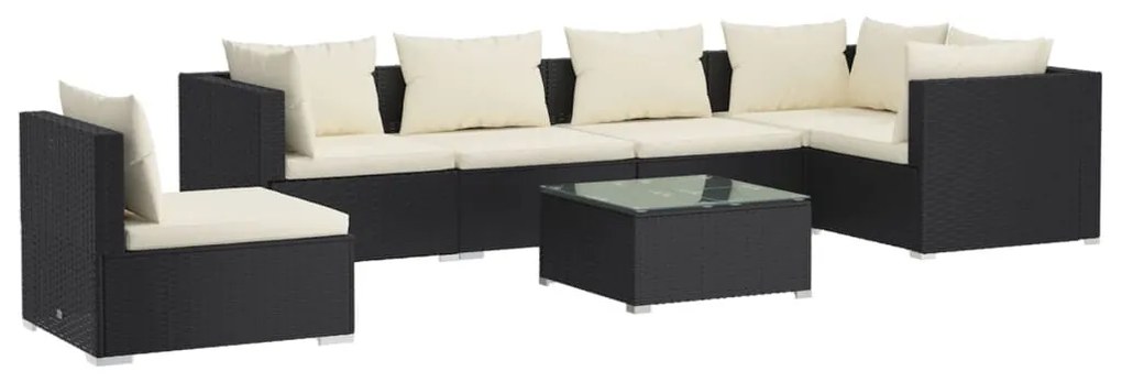 vidaXL 7-delige Loungeset met kussens poly rattan zwart