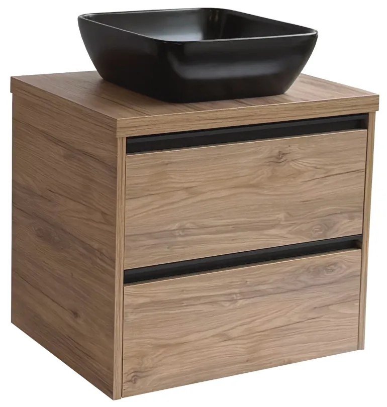Sanicare Arda badkamermeubel 65cm diveria oak met zwarte waskom 40x40cm
