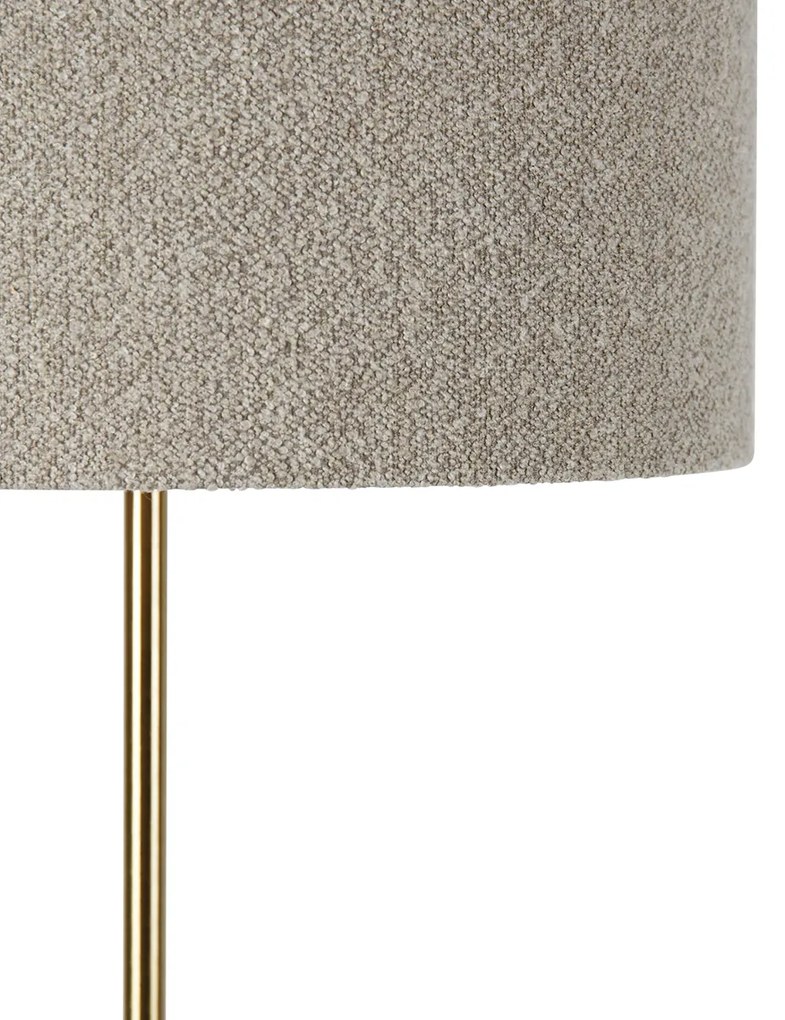 Moderne vloerlamp messing met boucle kap taupe 50cm - Kaso Design, Modern E27 rond Binnenverlichting Lamp