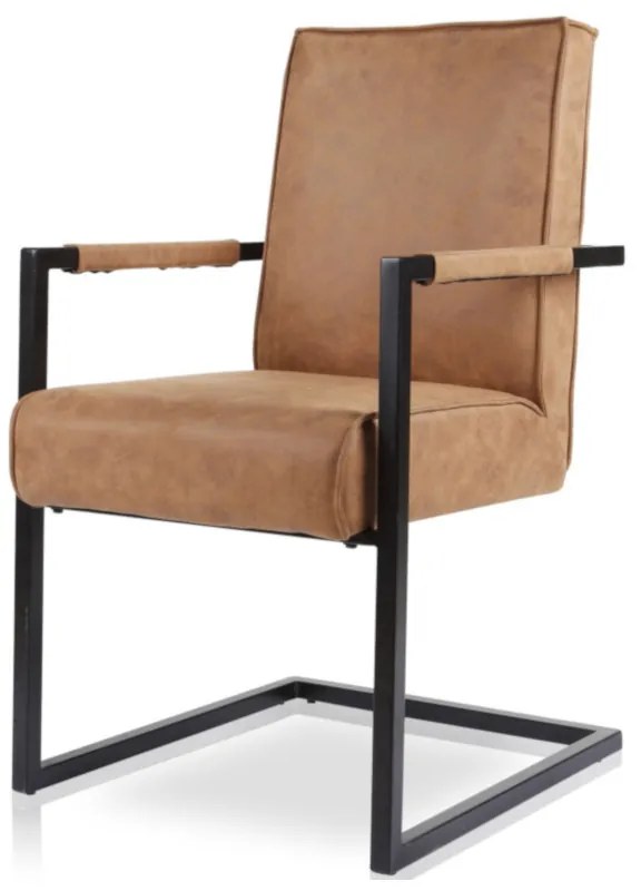 Eetkamerstoel - Andries - Lederlook Soft Cognac - Met armleuning