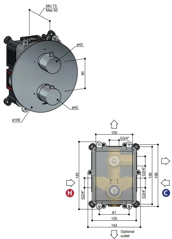 Hotbath Cobber Inbouw Thermostaat Afbouwdeel Geborsteld Messing CB009