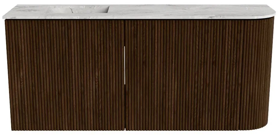Mondiaz Joya DLux 90cm toiletmeubel ronding rechts walnut met wastafel faye links 1 kraangat glace