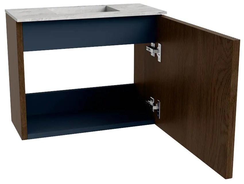 Mondiaz Joya DLux 50cm toiletmeubel walnut met wastafel faye midden zonder kraangat glace