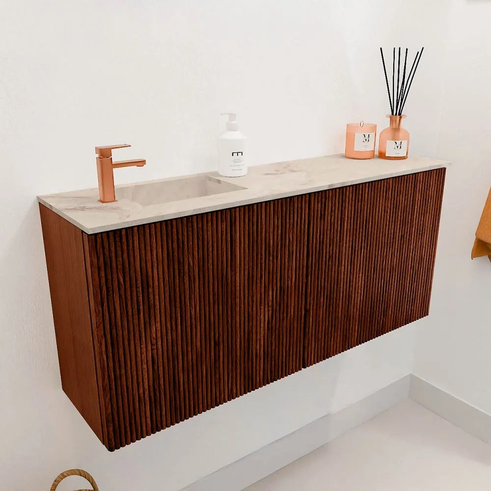 Mondiaz Joya DLux 90cm toiletmeubel ruby met wastafel faye links 1 kraangat frappe