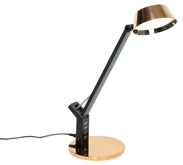 Tafellamp met dimmer zwart met messing incl. LED met touch en USB - Edward Design Binnenverlichting Lamp