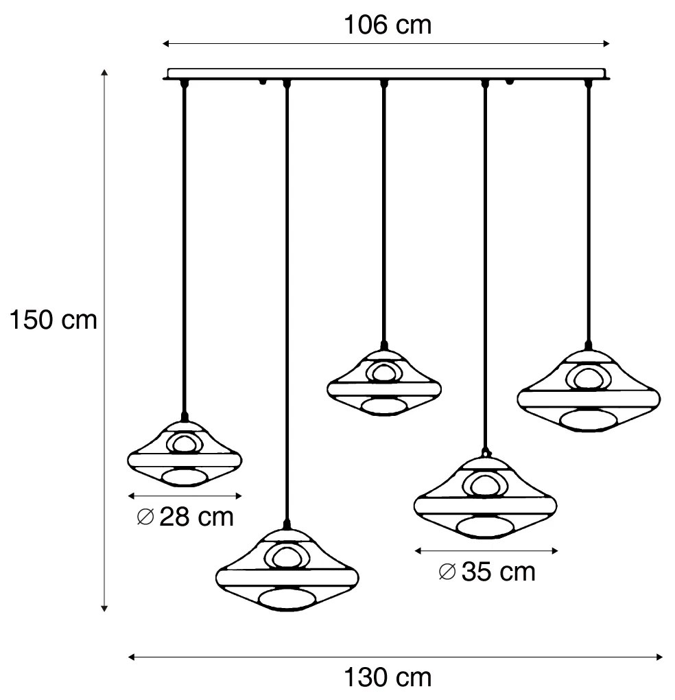 Design hanglamp zwart met smoke glas 5-lichts - Gus