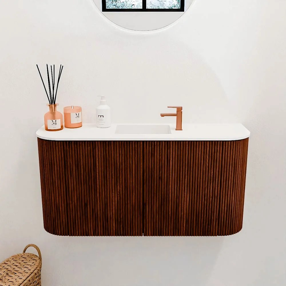 Mondiaz Joya 85cm toiletmeubel ronding links/rechts ruby met wastafel faye midden 1 kraangat talc
