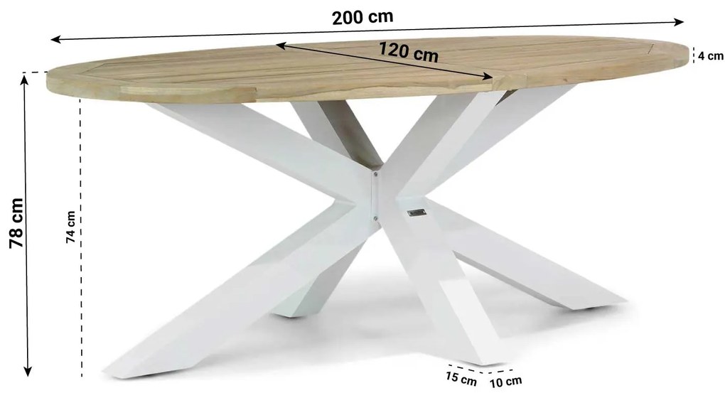 Dining Tuintafel ovaal 200 cm x 110 cm Teak Wit Bradford