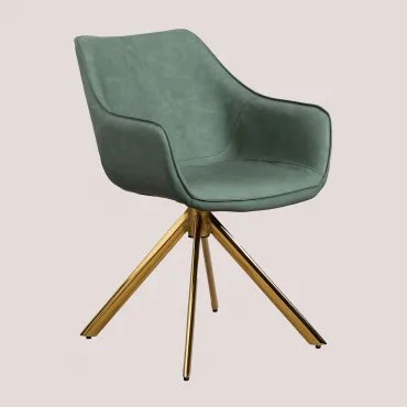 Lucy Eetkamerstoel In Kunstleer Groen – Khaki & Goud - Sklum