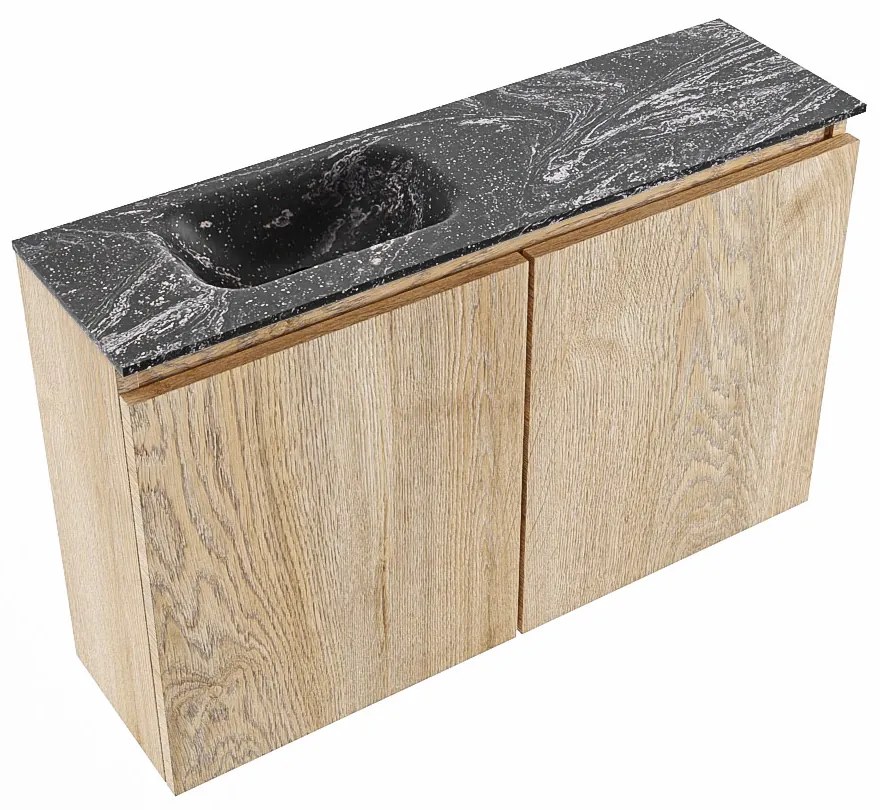 Mondiaz Ture DLux toiletmeubel 80cm washed oak met wastafel lava links met kraangat