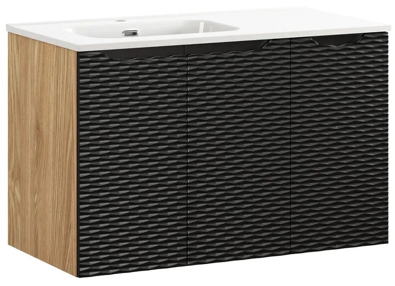 Comad Ocean Black badmeubel 90cm met 3 deuren en wastafel wit glans