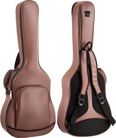 VEVOR gitaartas voor 41-inch akoestische gitaren met extern accessoirevak, bruin, gitaarrugzak met schuimvulling, handvat en schouderbanden, 1195 mm PU-leren gigbag