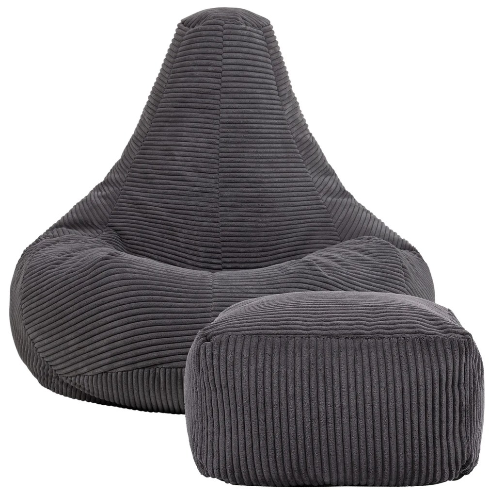 Cloudy Cord Zitzak Stoel + Poef - Antraciet