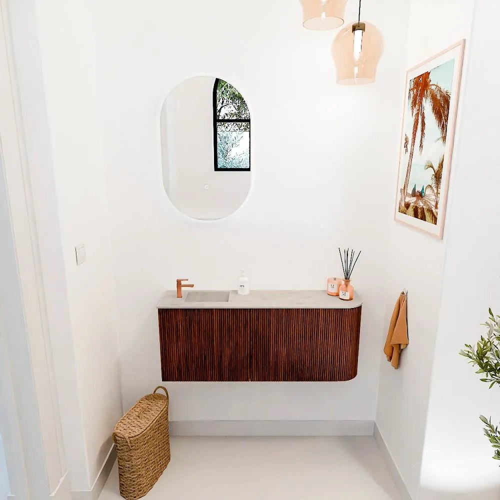 Mondiaz Joya DLux 100cm toiletmeubel ronding rechts ruby met wastafel faye links 1 kraangat opalo