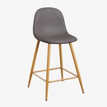 Set Van 2 Hoge Krukken Van Glamm-kunstleer Grijs – Antraciet & ↑65 Cm & Natuurlijk Hout - Sklum