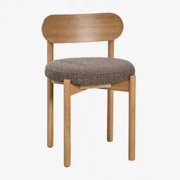 Set Van 2 Bianca Gestoffeerde Eiken Eetkamerstoelen Natuurlijk Hout & Bouclé Tarwebruin - Sklum