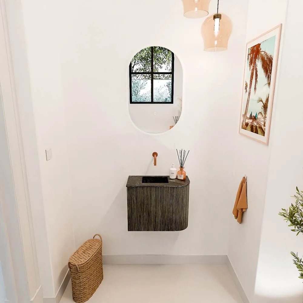 Mondiaz Joya DLux 50cm toiletmeubel ronding rechts shadow met wastafel faye links zonder kraangat lava