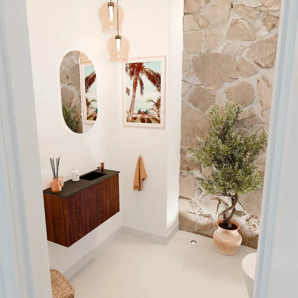 Mondiaz Joya 70cm toiletmeubel ruby met wastafel faye rechts 1 kraangat urban