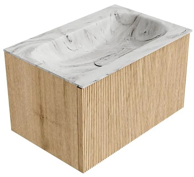 Mondiaz Kurve-dlux 70cm badmeubel oak met 1 lade en wastafel big small midden zonder kraangat glace