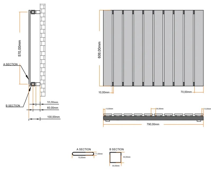 Eastbrook Deddington radiator 80x60cm 754W zwart mat