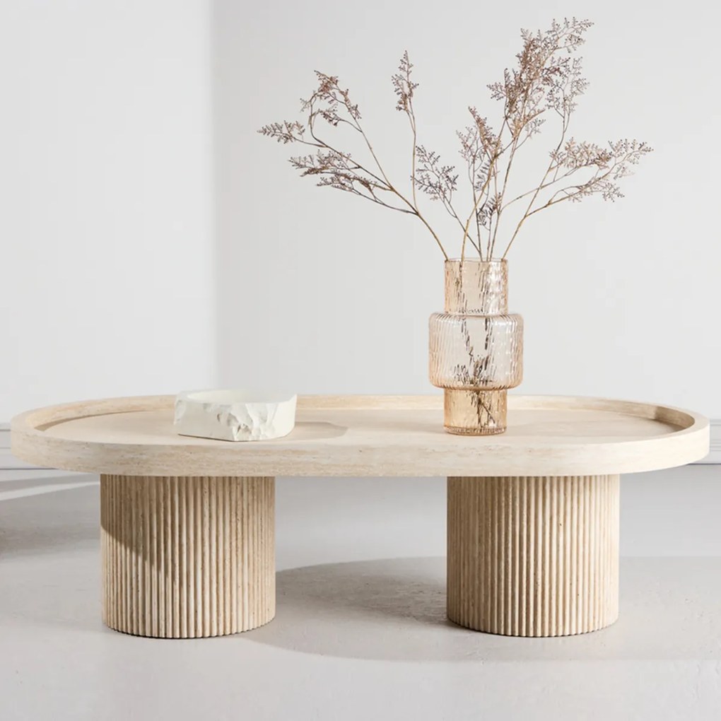 Salontafel Met Travertin-look - 60 X 120cm.