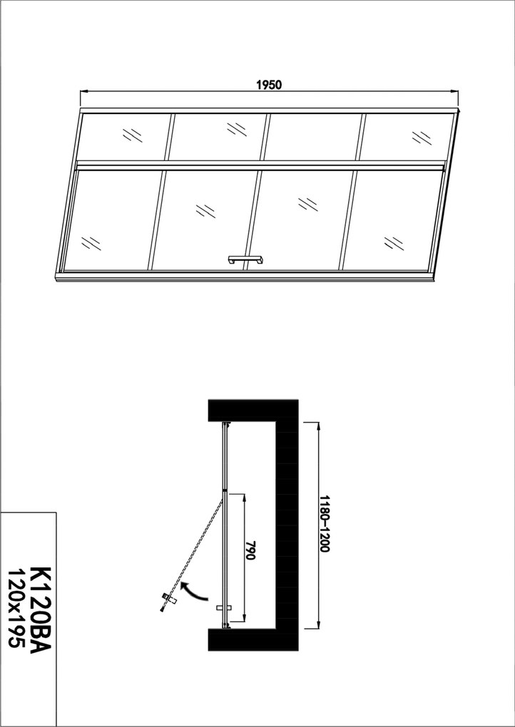 Badstuber Stripe zwarte douchecabine 120x80cm rechthoek