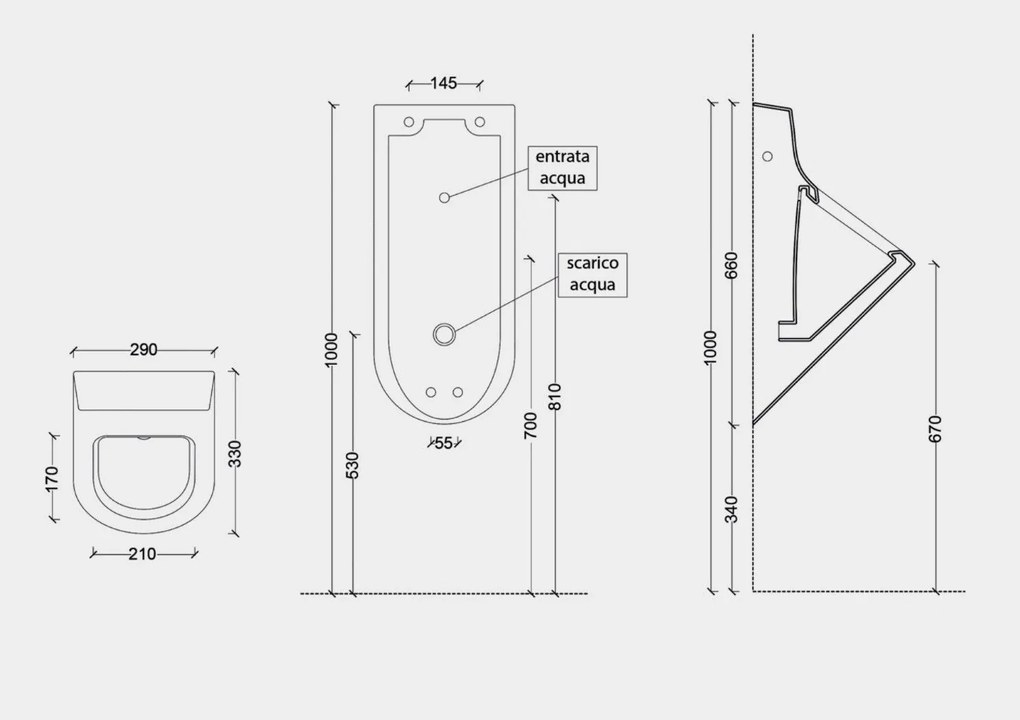 Salenzi Hung urinoir achterinlaat mat antraciet met ophangset en sifon