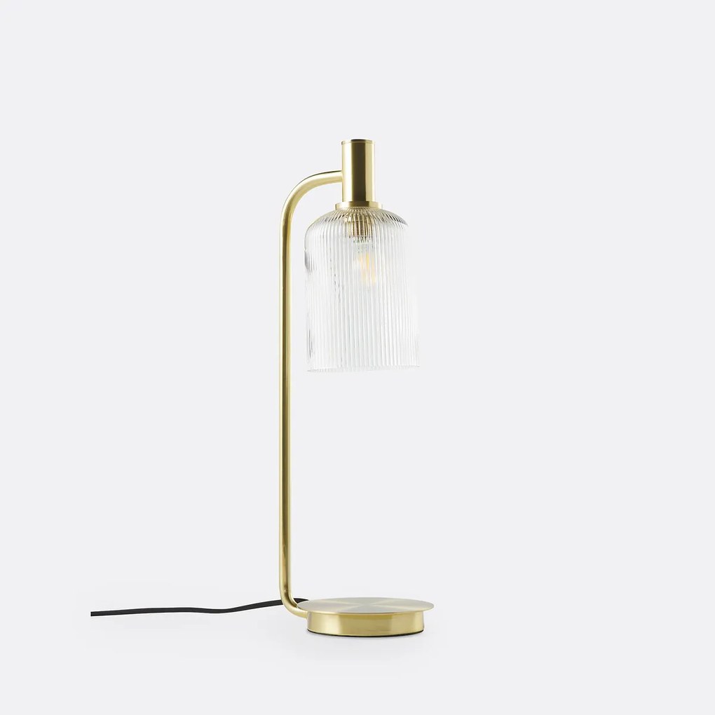 Tafellamp in messing en geribbeld glas, Bogota