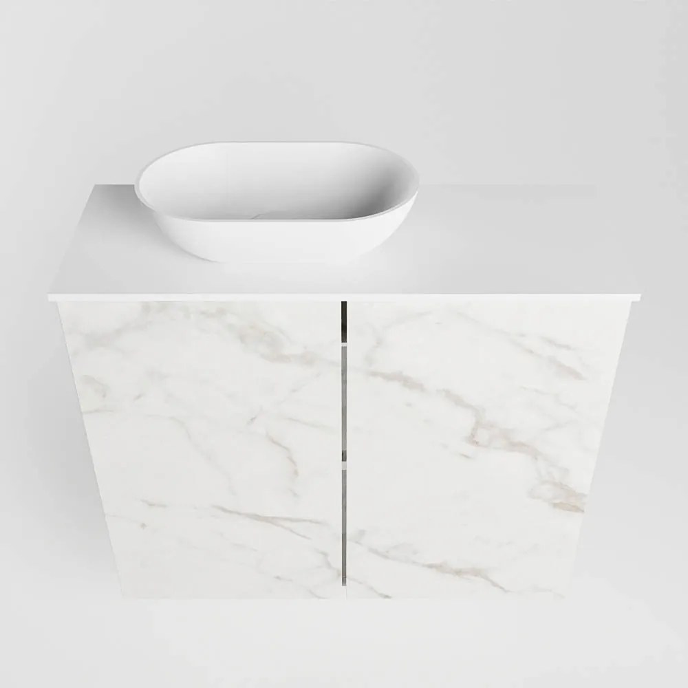 Mondiaz Fowy toiletmeubel 60cm Carrara met witte waskom links zonder kraangat