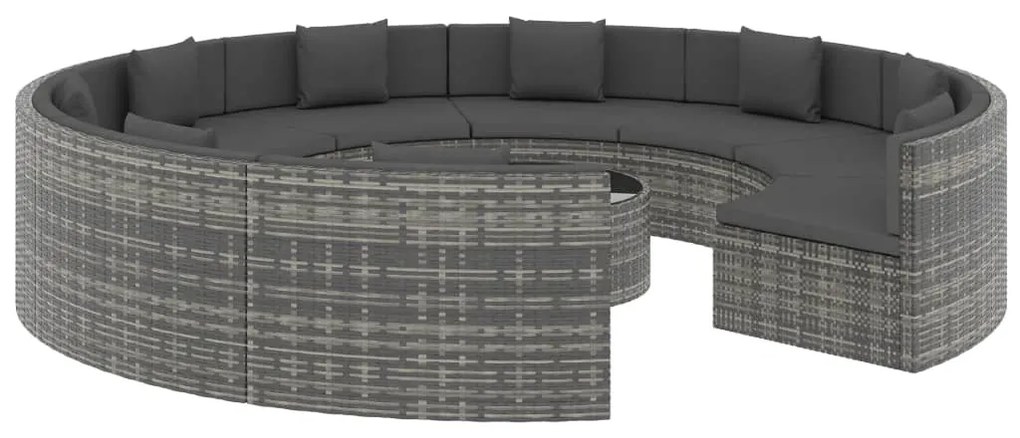 vidaXL 10-delige Loungeset met kussens poly rattan grijs