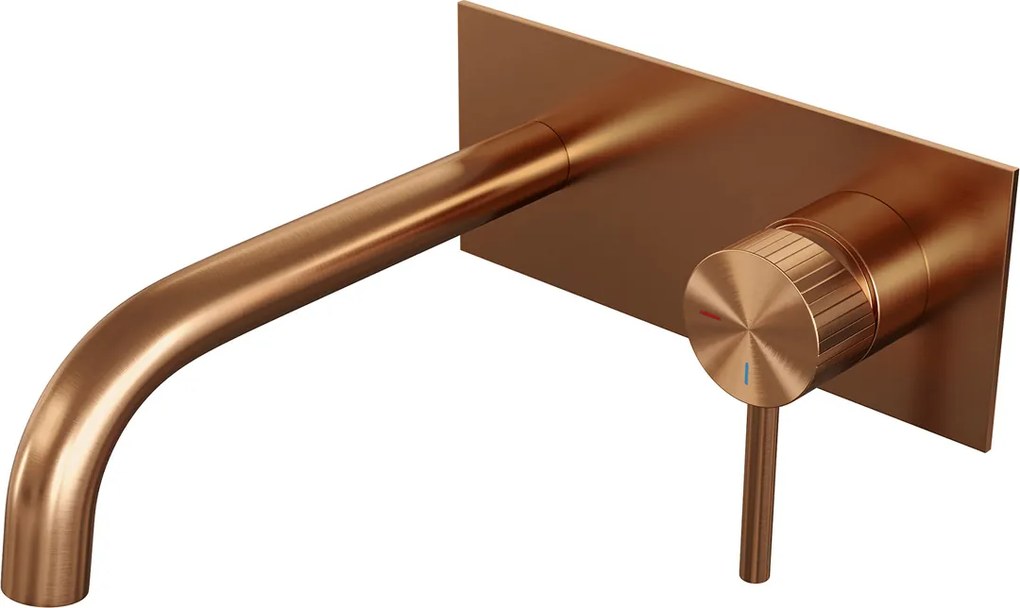 Brauer Stripe inbouw wastafelkraan ColdStart met gebogen uitloop en afdekplaat model A1 koper geborsteld PVD