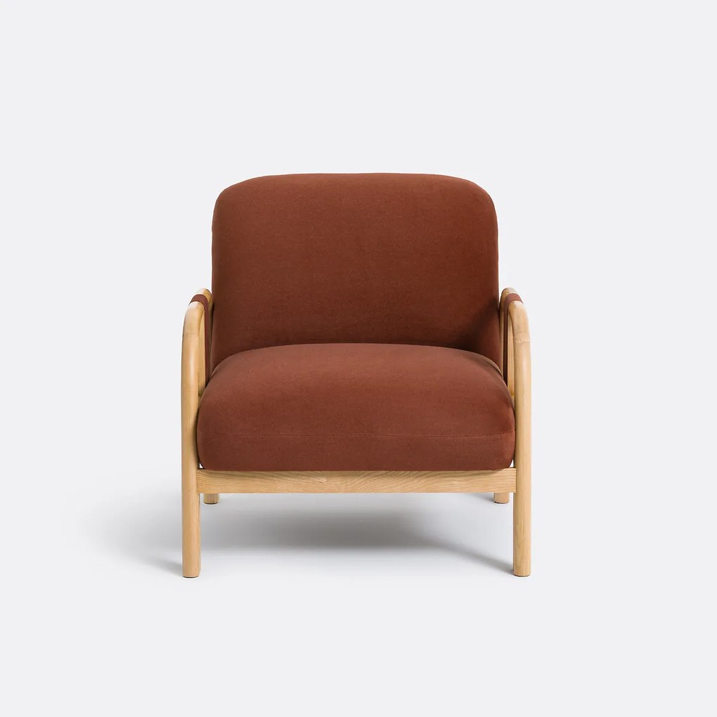 Loungestoel, fluweel en essenhout, VINDY