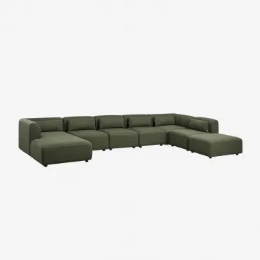 Linker Modulaire Chaise Longue Bank Van 6 Delen Met Poef Fogler Chenille Groen – Salie - Sklum