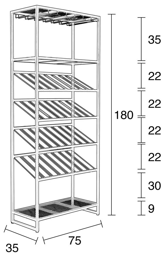 Zuiver Cantor Zwart Metalen Wijnrek - 75x35x180cm.