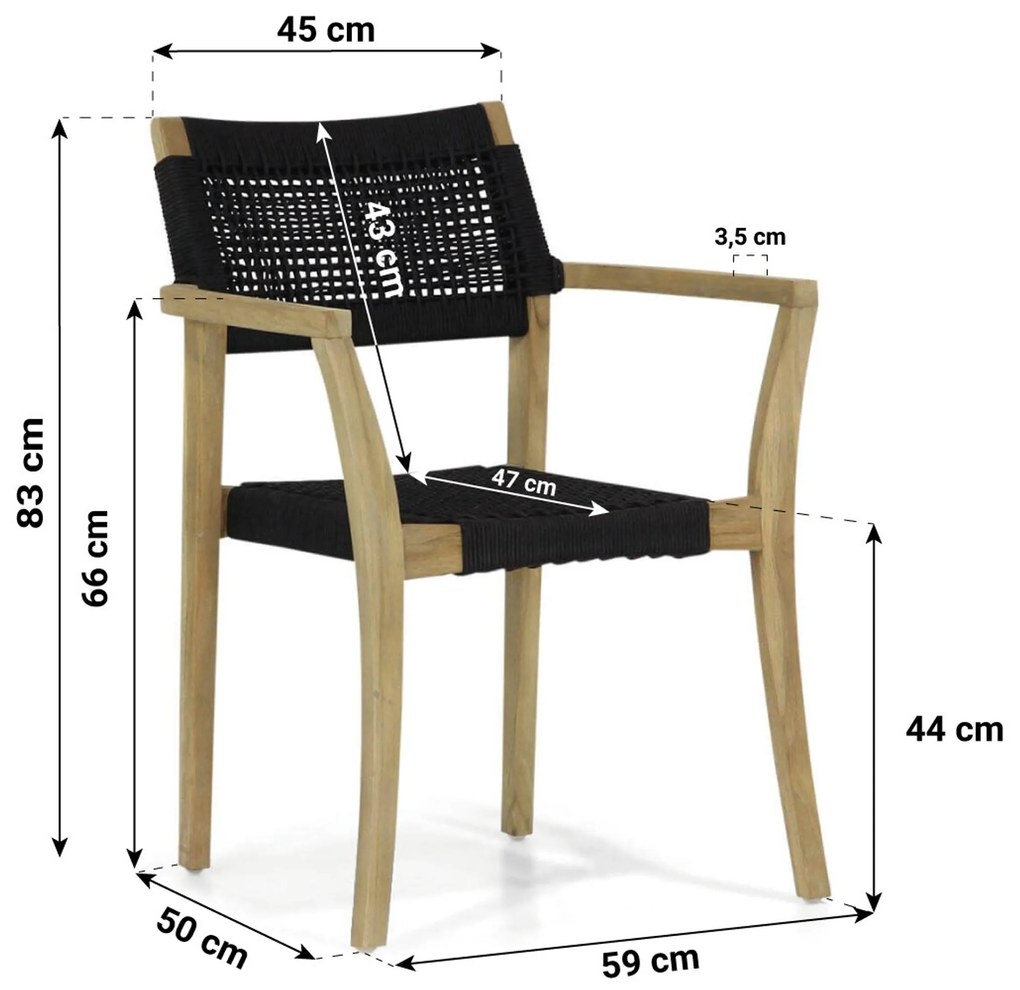 Tuinset 4 personen 90 cm Rope Zwart Lifestyle Garden Furniture Dallas/Weston