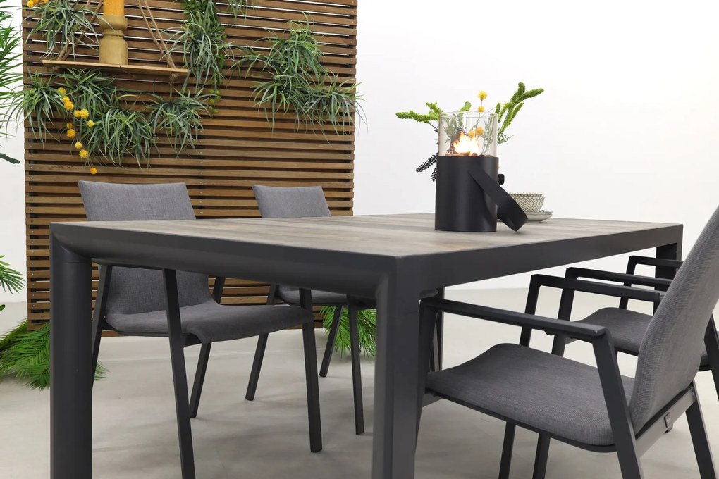 Lima/Kings 4-persoons stapelbare dining tuinset 180x100 cm. - Antraciet