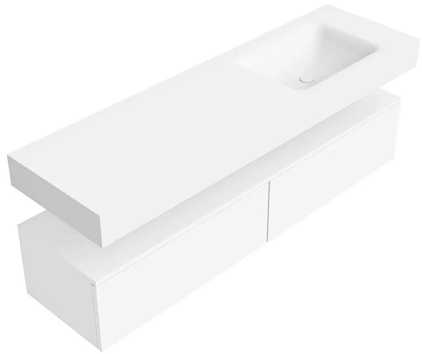 Zaro Alan badmeubel 160cm talc 2 lades met vrijhangende wastafel cloud rechts zonder kraangat talc