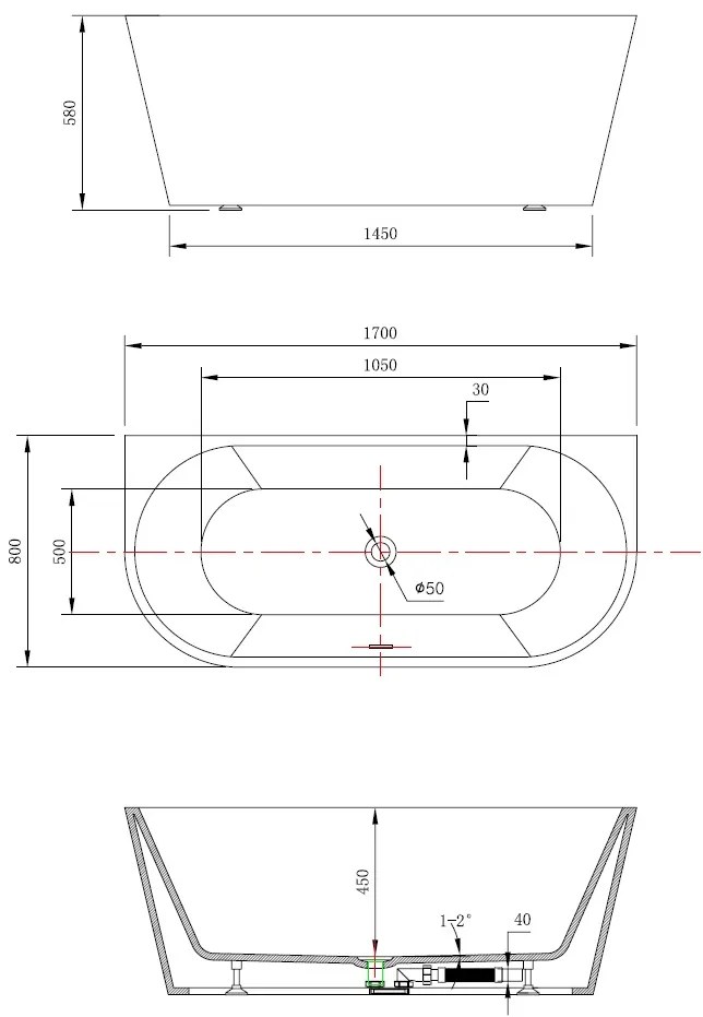 SaniGoods Tajo half vrijstaand bad glans wit 170x80cm