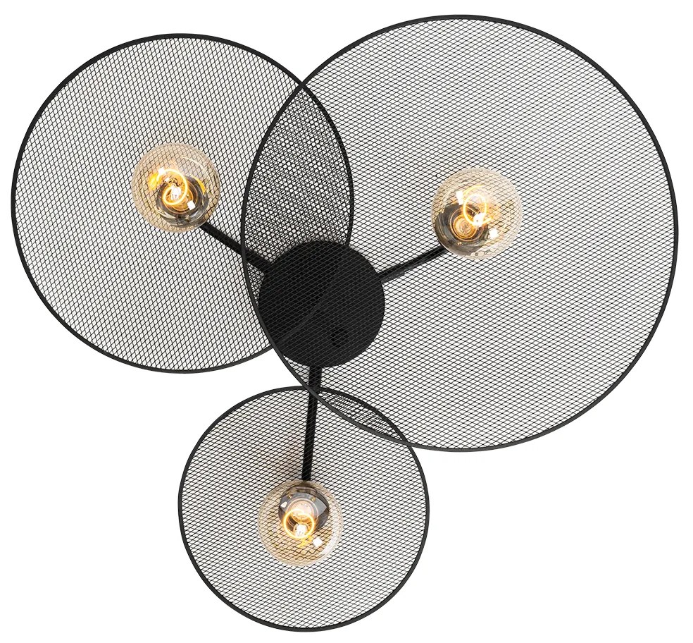 Design plafondlamp zwart met mesh 3-lichts - Jane